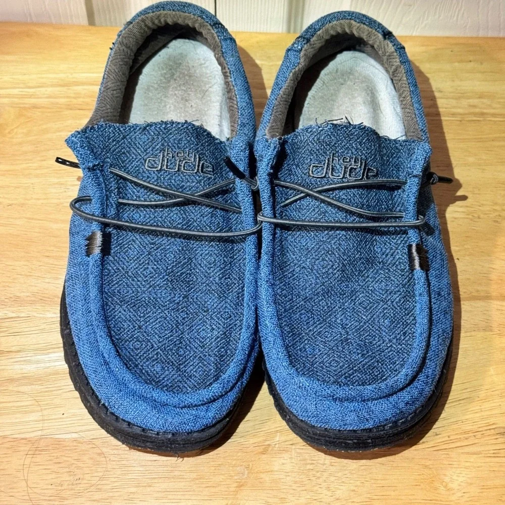 Hey Dude Wally Eco Linen Eclipse Blue Mens 8 Casual Slip On Loafers 112472771